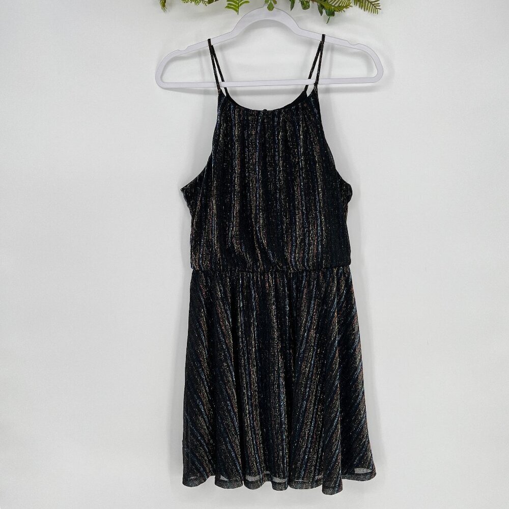 M Iami Metallic Black Mini Dress Sleeveless Sparkly Fit‎ & Flare Holiday Party